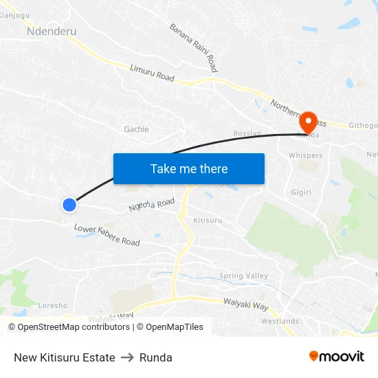 New Kitisuru Estate to Runda map