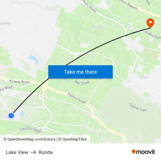 Lake View to Runda map