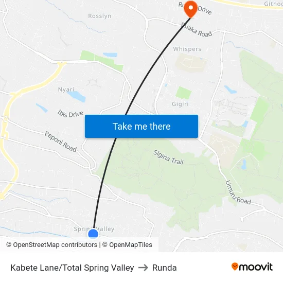 Kabete Lane/Total Spring Valley to Runda map