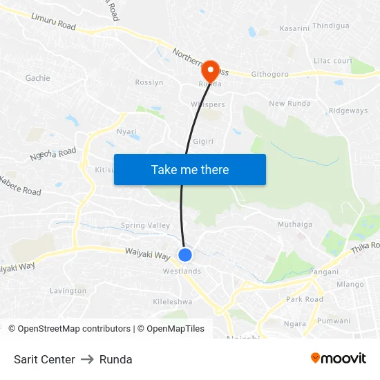 Sarit Center to Runda map