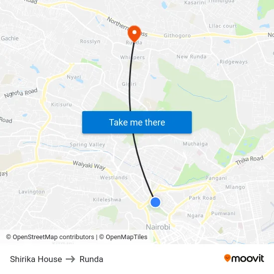 Shirika House to Runda map