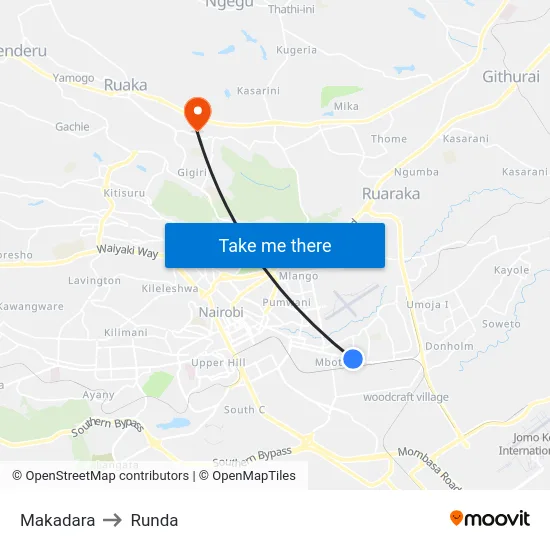 Makadara to Runda map