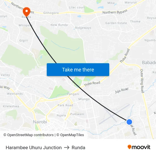 Harambee Uhuru Junction to Runda map