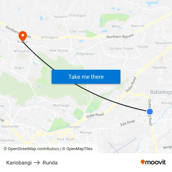 Kariobangi to Runda map