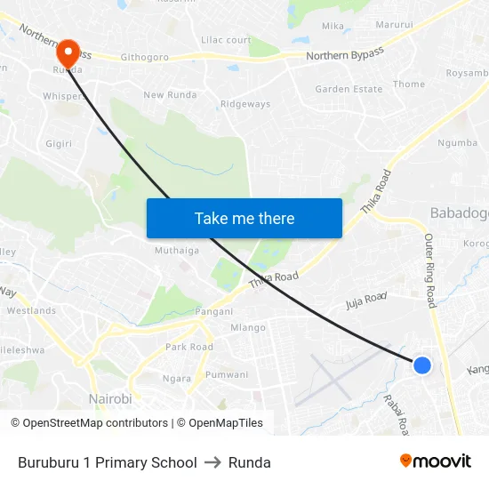 Buruburu 1 Primary School to Runda map