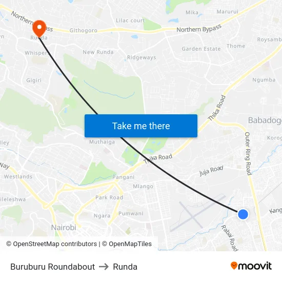Buruburu Roundabout to Runda map