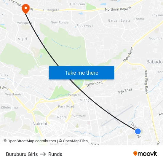 Buruburu Girls to Runda map