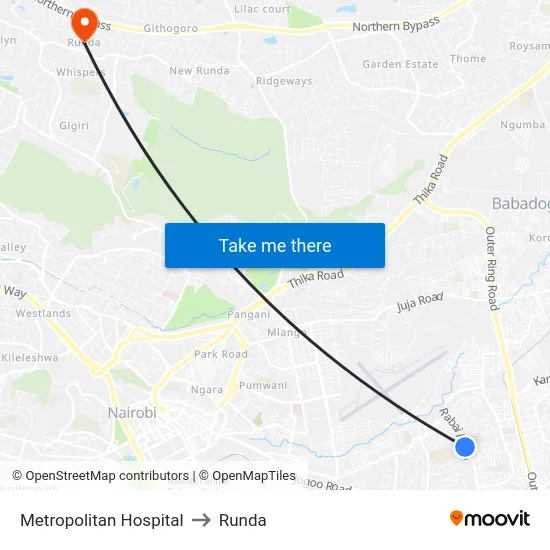 Metropolitan Hospital to Runda map