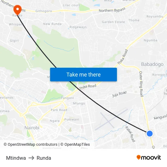 Mtindwa to Runda map