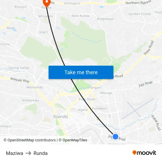 Maziwa to Runda map