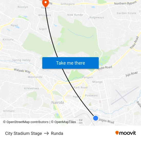 City Stadium Stage to Runda map