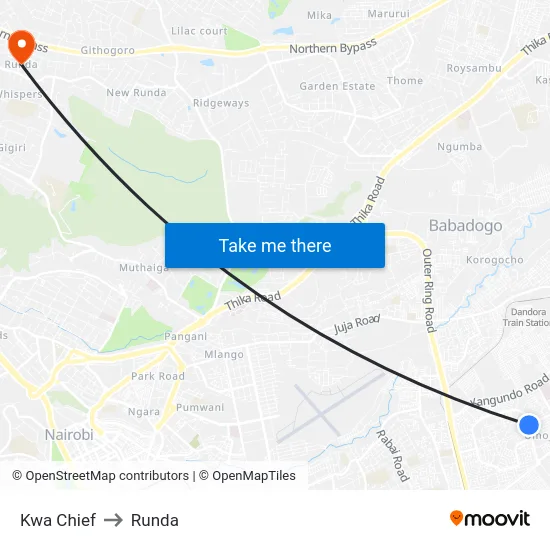 Kwa Chief to Runda map