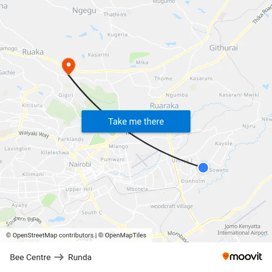 Bee Centre to Runda map