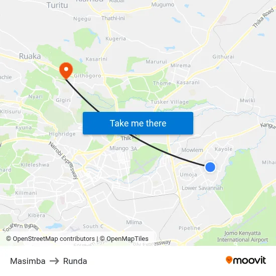 Masimba to Runda map