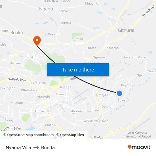 Nyama Villa to Runda map