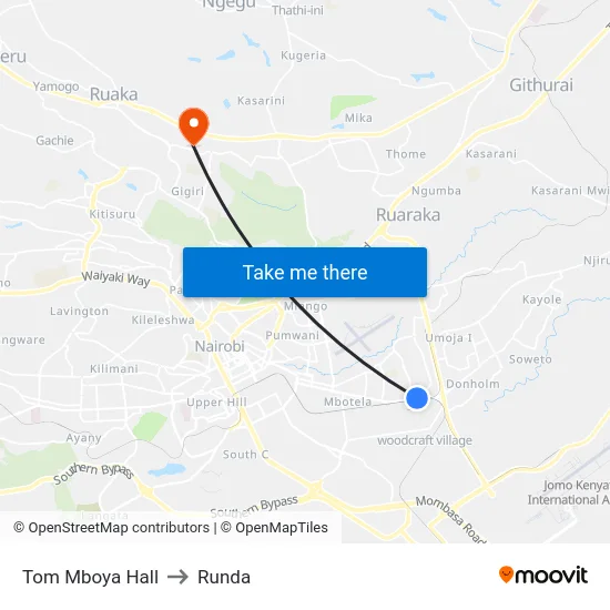 Tom Mboya Hall to Runda map