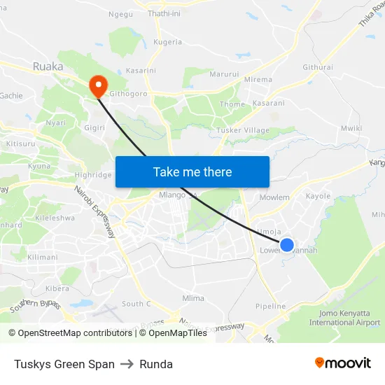 Tuskys Green Span to Runda map