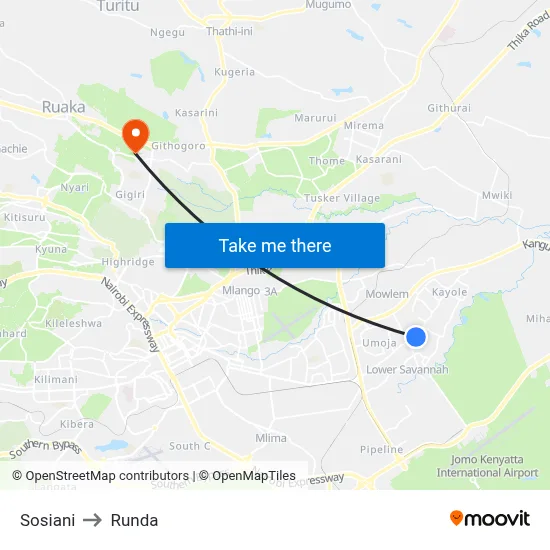 Sosiani to Runda map