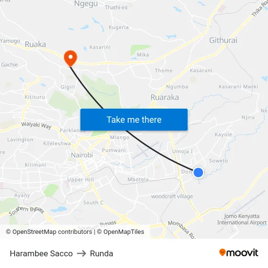 Harambee Sacco to Runda map