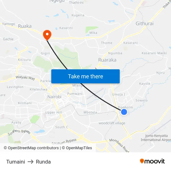 Tumaini to Runda map