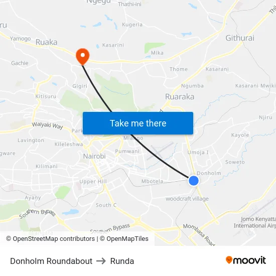 Donholm Roundabout to Runda map
