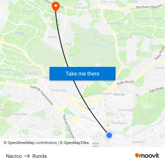 Nacico to Runda map