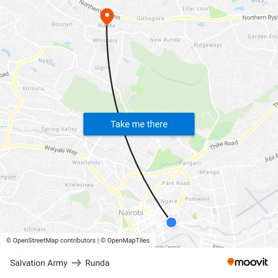 Salvation Army to Runda map