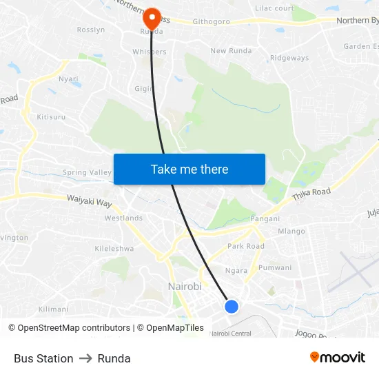 Bus Station to Runda map