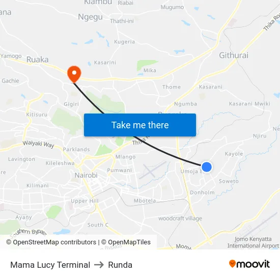 Mama Lucy Terminal to Runda map
