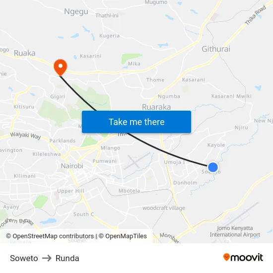 Soweto to Runda map