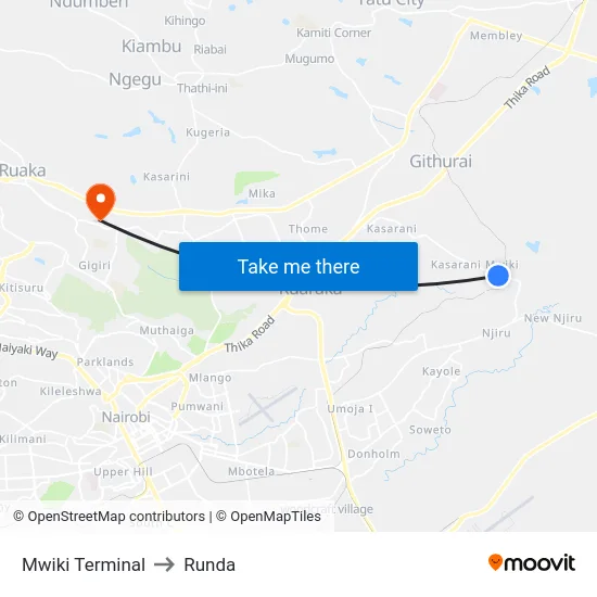 Mwiki Terminal to Runda map