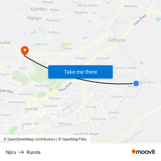 Njiru to Runda map
