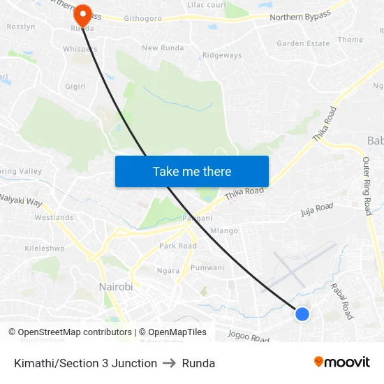 Kimathi/Section 3 Junction to Runda map
