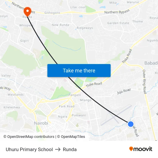 Uhuru Primary School to Runda map