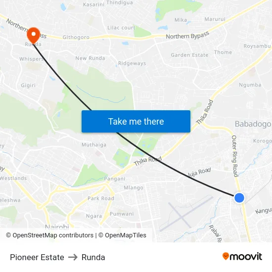 Pioneer Estate to Runda map