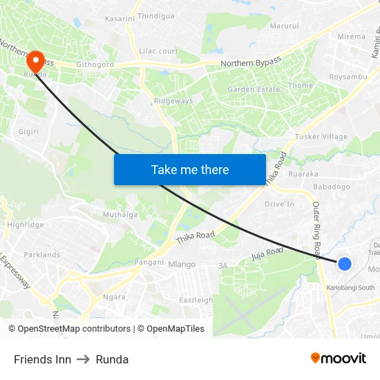 Friends Inn to Runda map