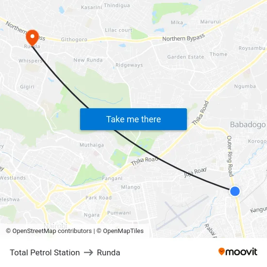 Total Petrol Station to Runda map