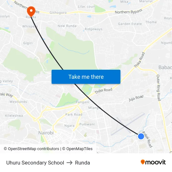 Uhuru Secondary School to Runda map
