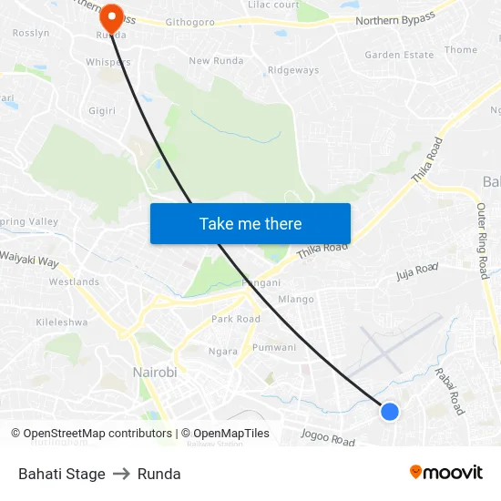 Bahati Stage to Runda map