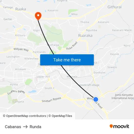 Cabanas to Runda map
