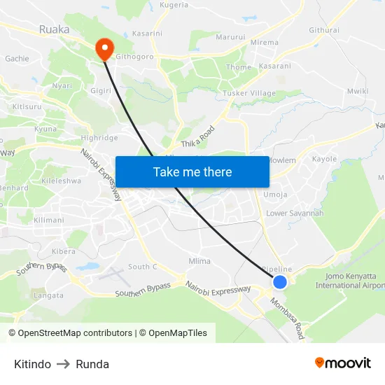 Kitindo to Runda map