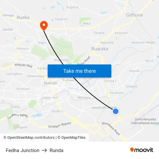 Fedha Junction to Runda map