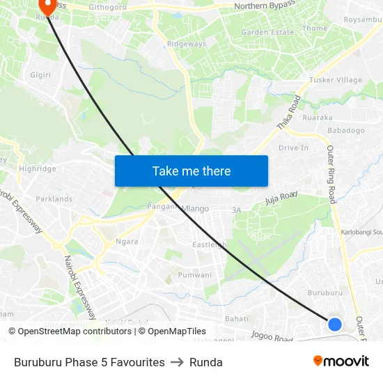 Buruburu Phase 5 Favourites to Runda map
