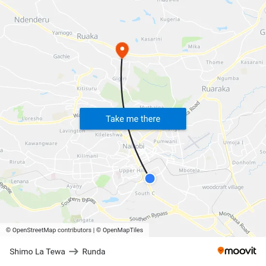 Shimo La Tewa to Runda map