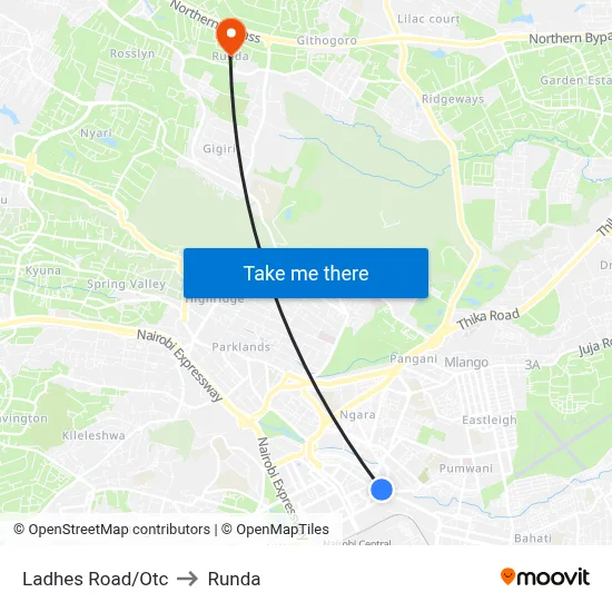 Ladhes Road/Otc to Runda map