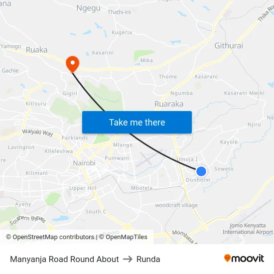 Manyanja Road Round About to Runda map