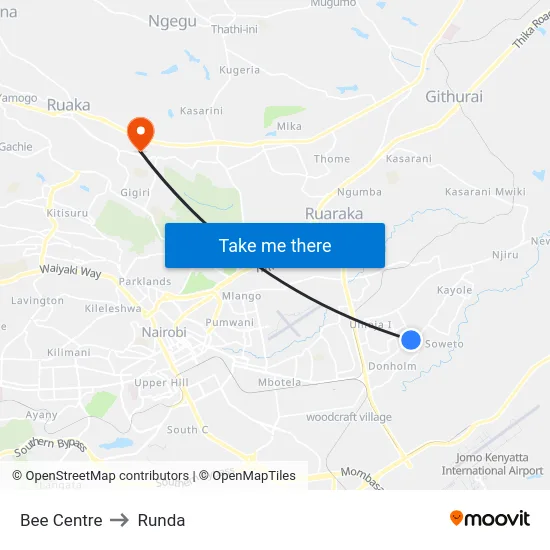 Bee Centre to Runda map