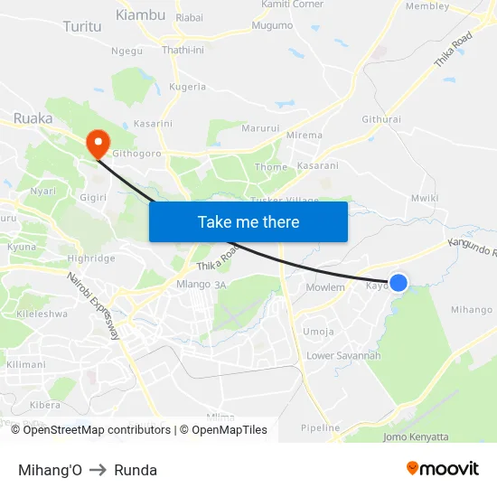 Mihang'O to Runda map