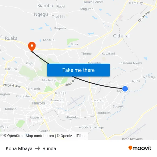 Kona Mbaya to Runda map
