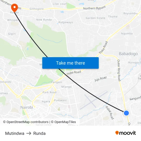 Mutindwa to Runda map